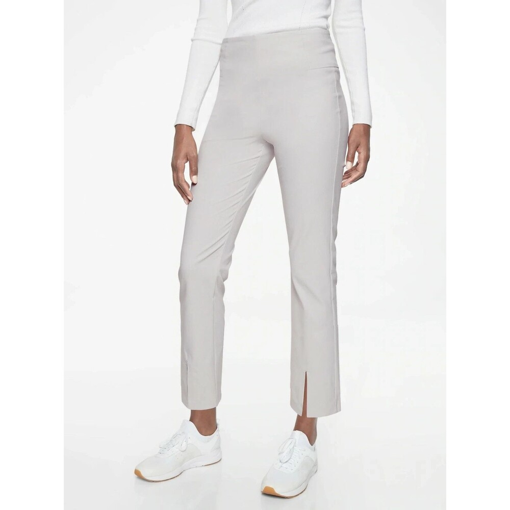 Athleta Wander Slim Straight Crop Pants Women 6 Tall Light Gray Slits Back Zip